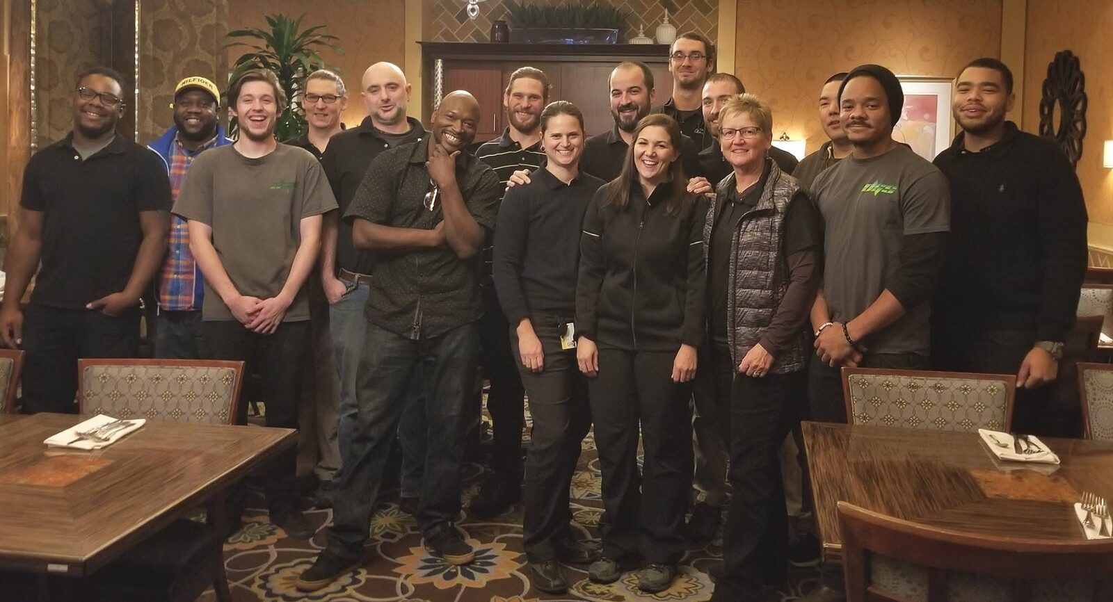 The crew, at the hotel buffet. December 2017.